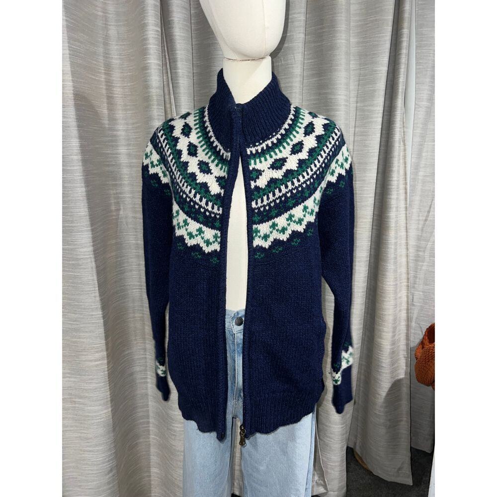 L.L Bean Womens Classic Lambs Wool Fair Isle Sweater Cardigan